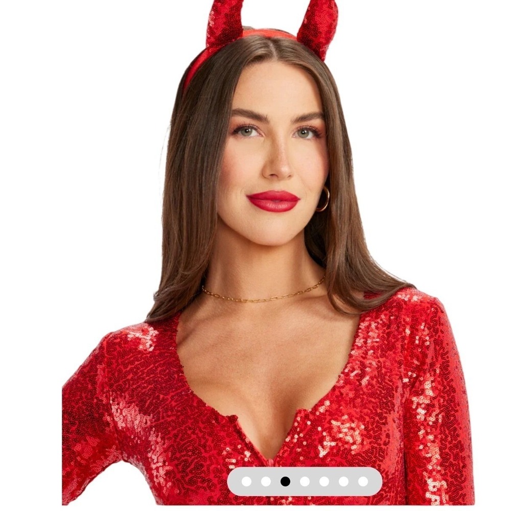 New Tipsy Elves Women Red Sequin Devil Costume Jumpsuit with Horns L - Picture 3 of 8